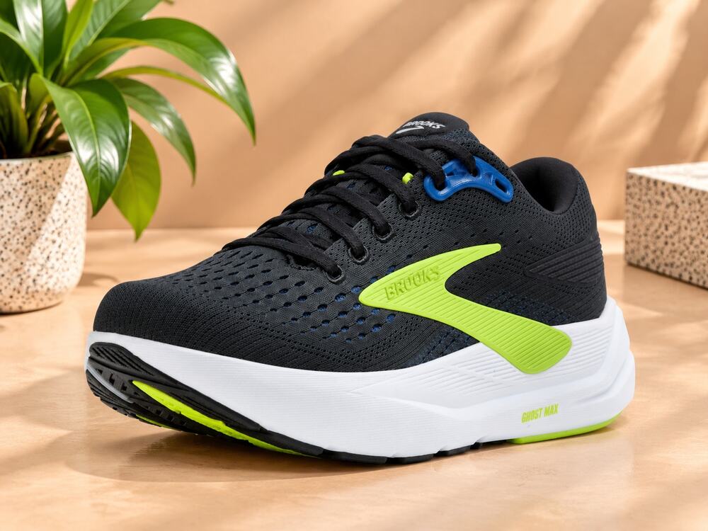 USED Brooks Men's Ghost Max 3 Running Shoes Black/Navy/Lime Size 10